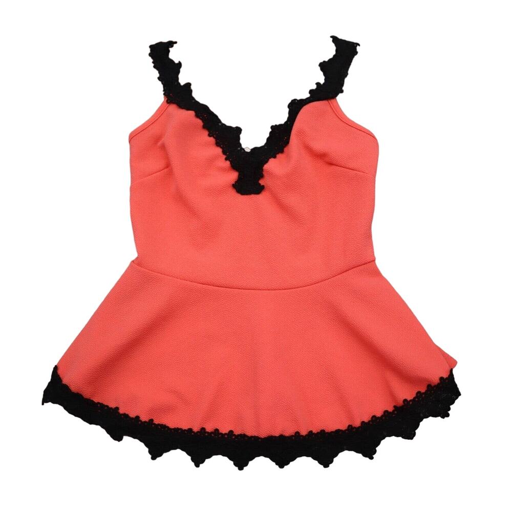 Style Shop Shirt Womens S Orange Plain Sleeveless Laced Strap V Neck Tank Top